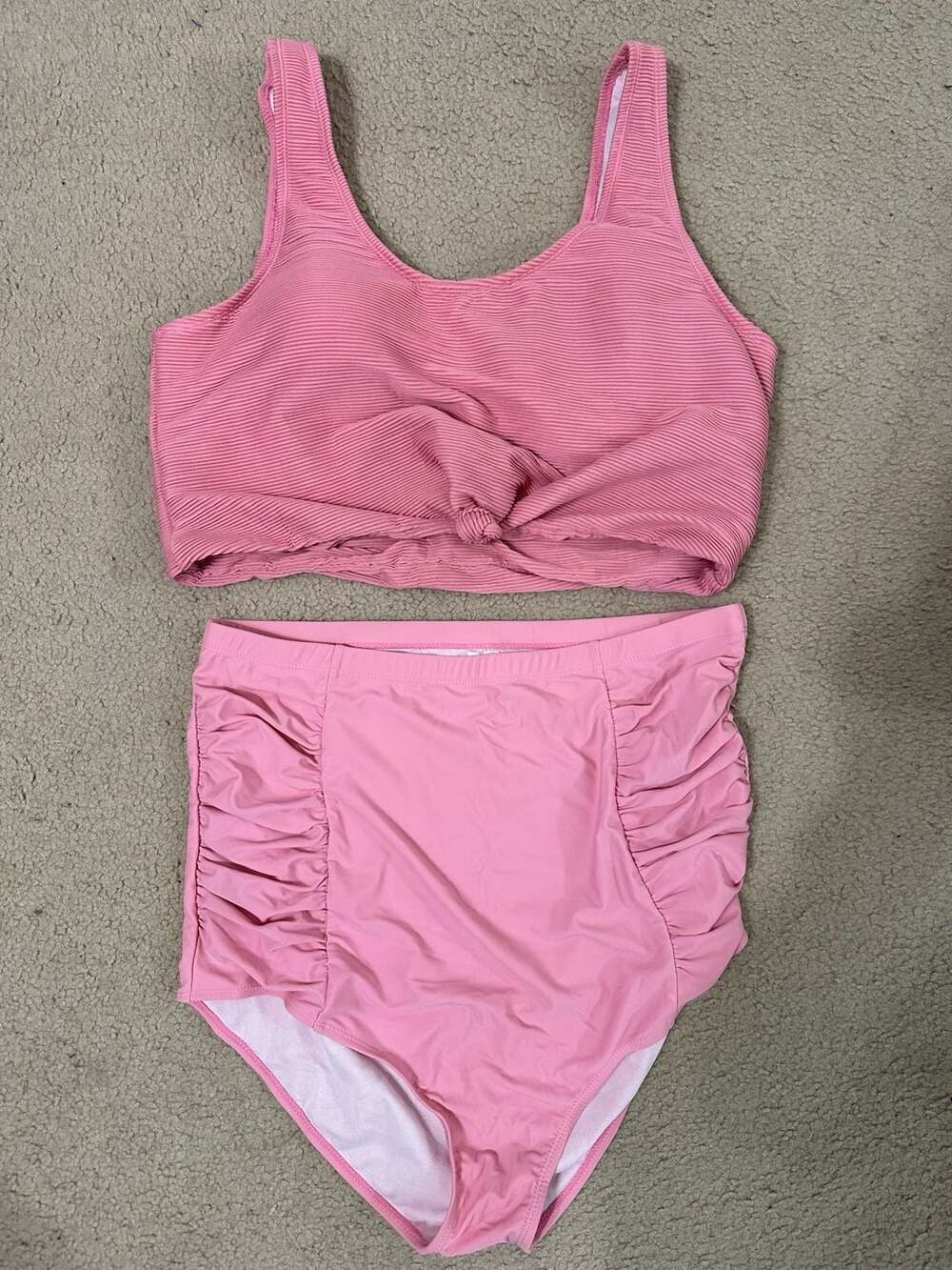 Coral Reef Swim Bikini Set Size XXL 18/20 Pink Ribbed Twist Front High Waist